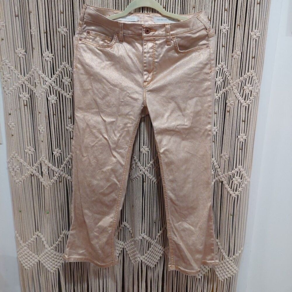 Anthropologie Sz 28 Pilcro Rose Gold Coated High-Rise Cropped Flare Jeans